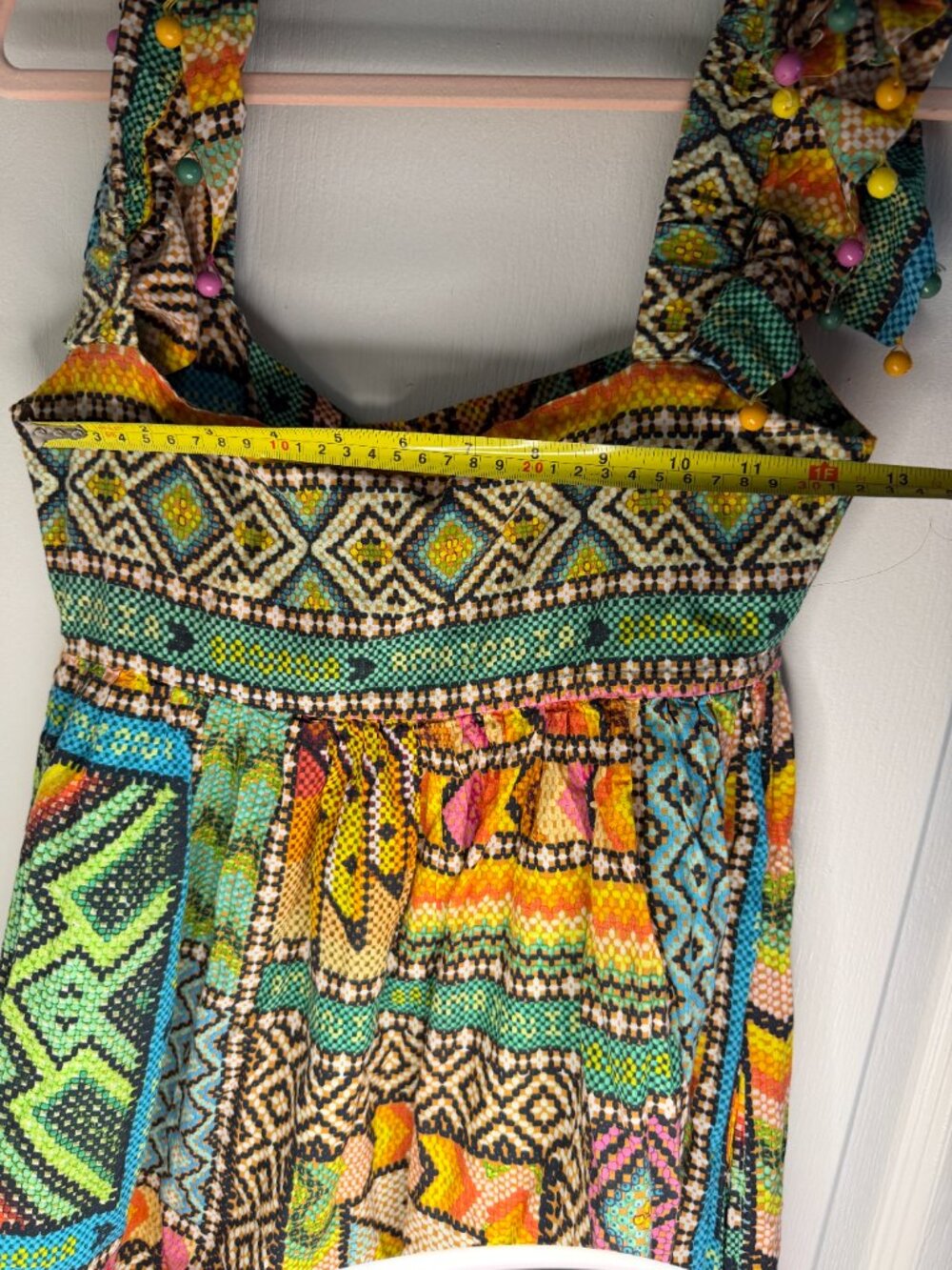 FARM Rio Mixed Prints Patchwork Dress-Midi-XS- Beaded-Tassels- XS- MSRP $325 - Picture 2 of 16